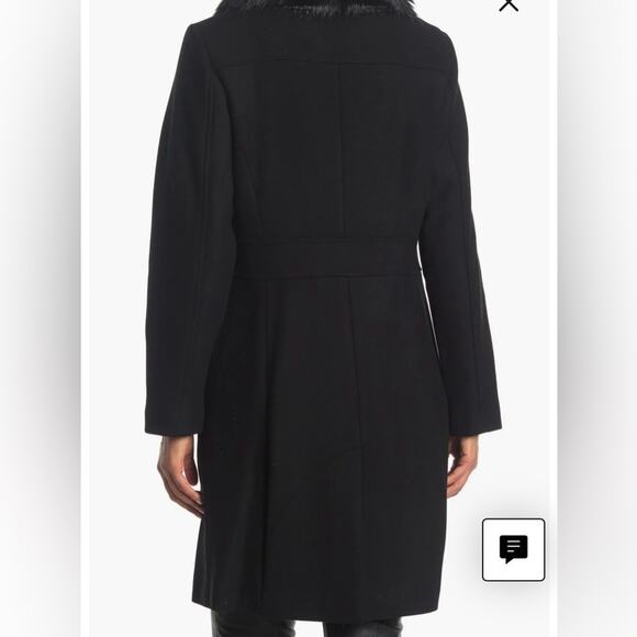 NWOT Rachel Roy Women’s Faux Fur Trim Pea Trench Length Coat Black Size Large - Picture 4 of 11